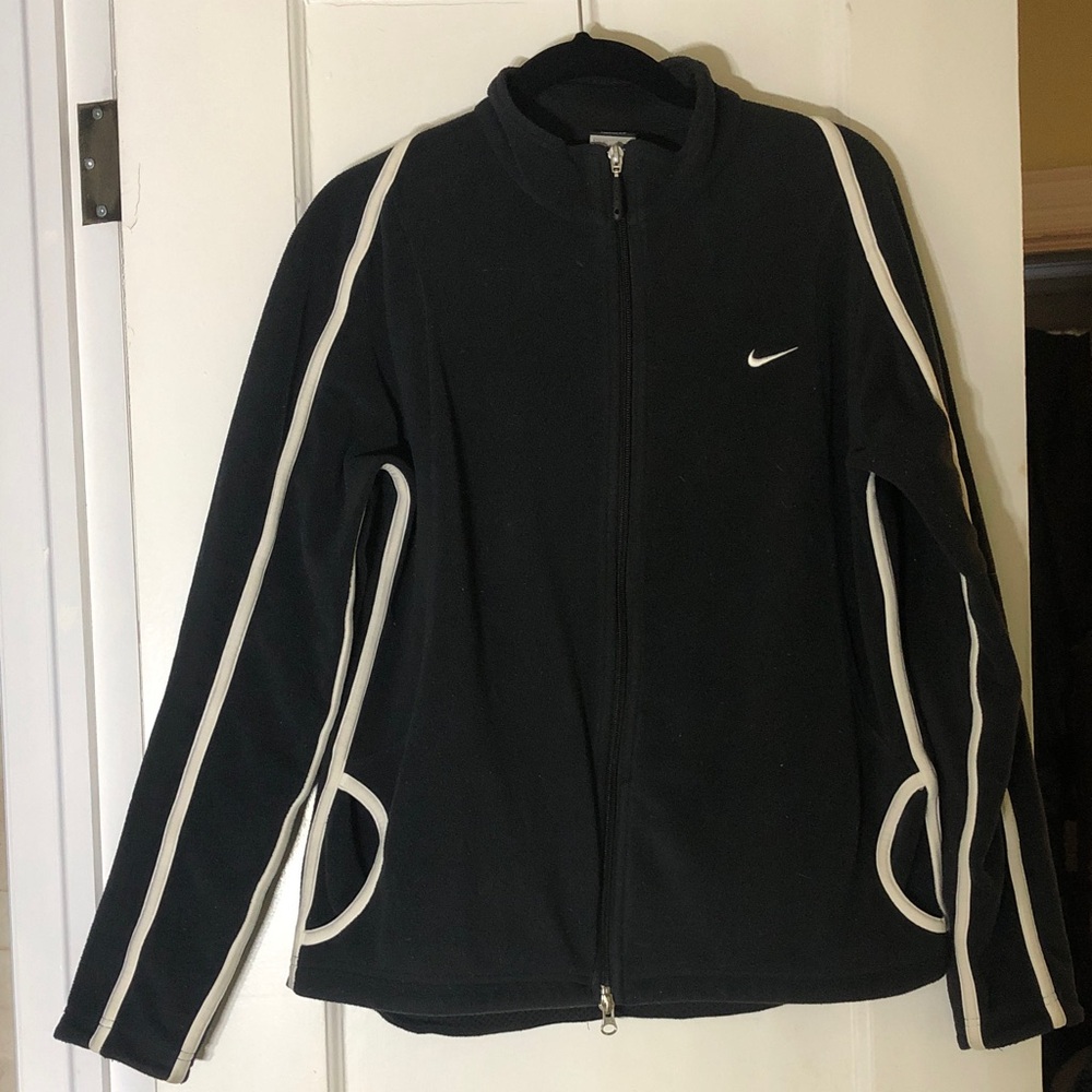 Nike Black Fleece Zip Jacket with White Piping